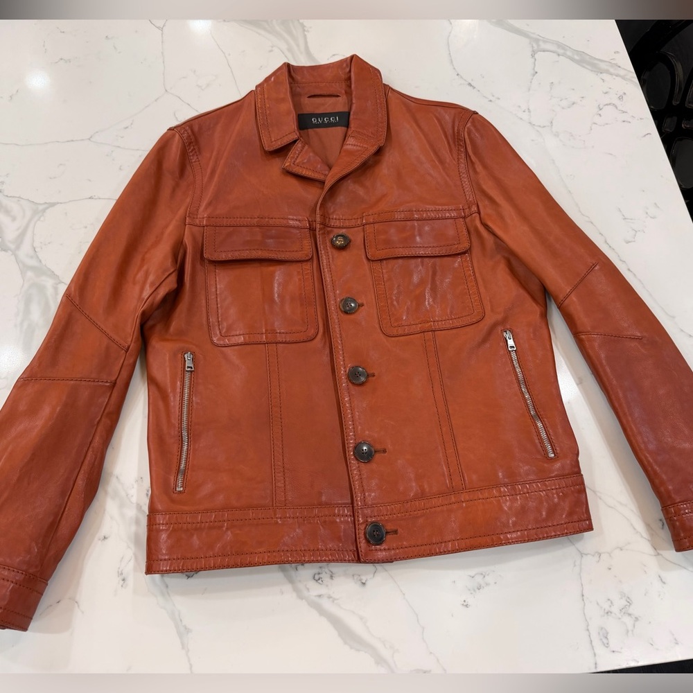 AUTHENTIC Gucci Men's All Leather Bomber Jacket